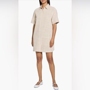 Theory Cream Tweed Short-Sleeve Shirt Dress
